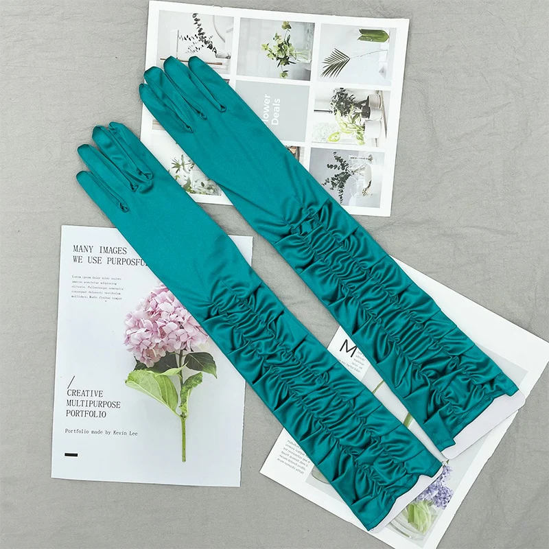 Long Satin Elastic Etiquette Gloves Full Finger Driving Glove - Image 9