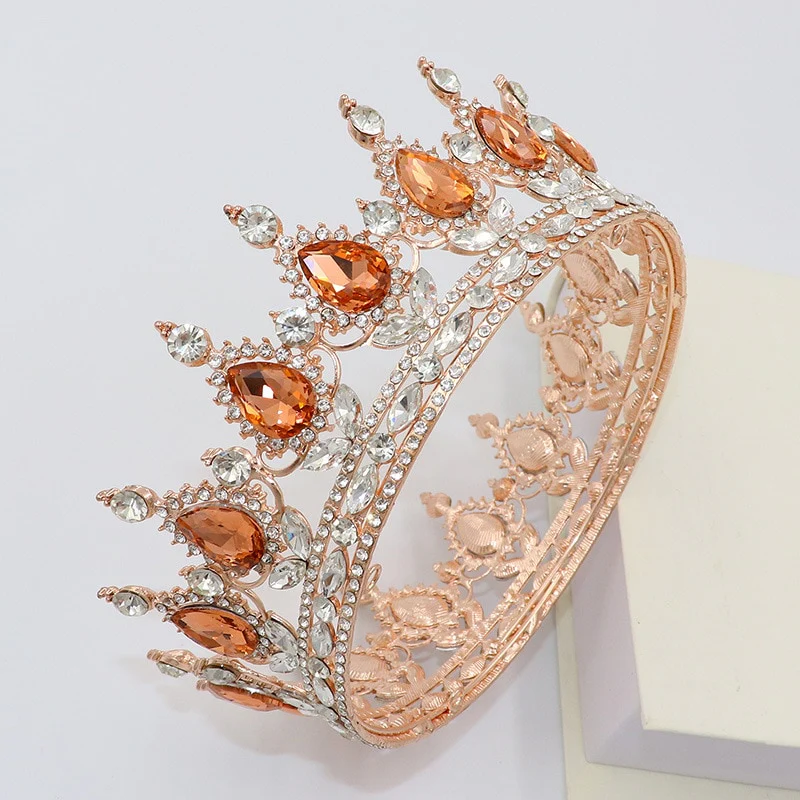 Round Crown Vintage Crystal Royal Queen King Hair Accessories - Image 21