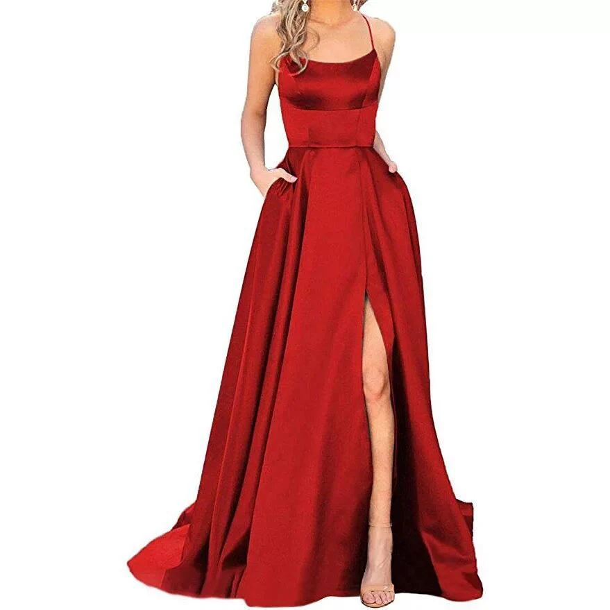 Solid Color Long Slimming Fashion Bridesmaid Dress - Image 18