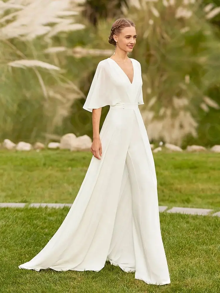 Wedding Jumpsuit Chiffon Boho Beach Bridal Pants Suit - Image 6