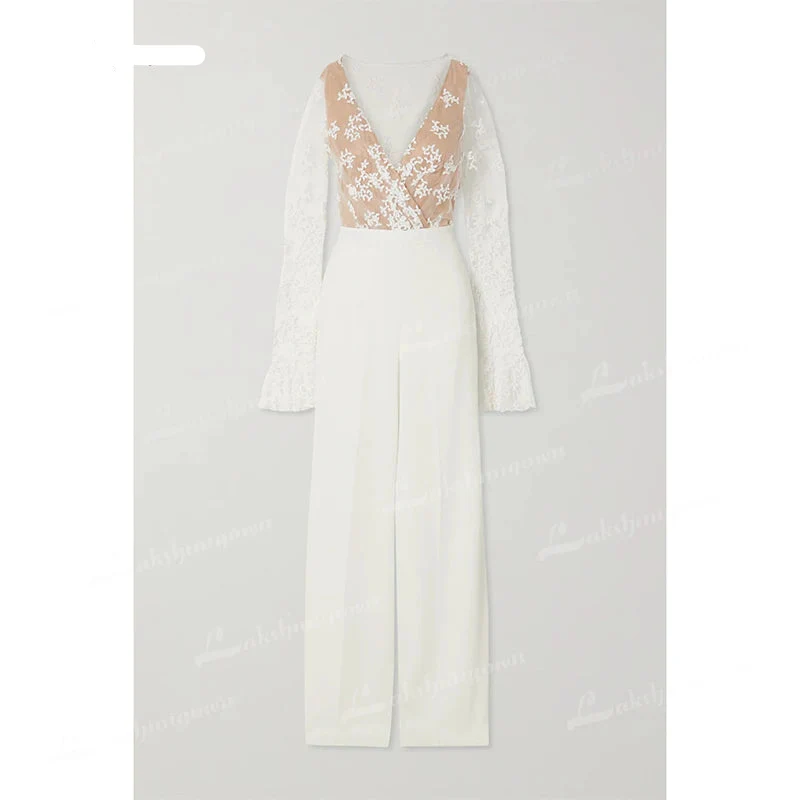 Wedding Jumpsuit Long Sleeve Boho Beach Bridal Suit - Image 3