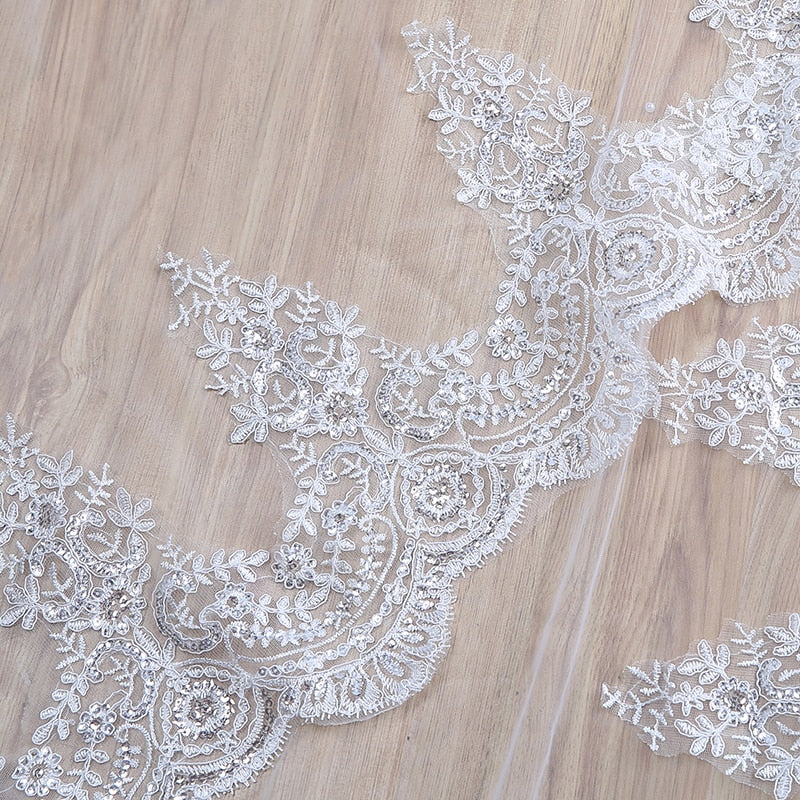 Wedding Veil Cathedral Length Three Layer Lace Edge Bridal Accessory - Image 5